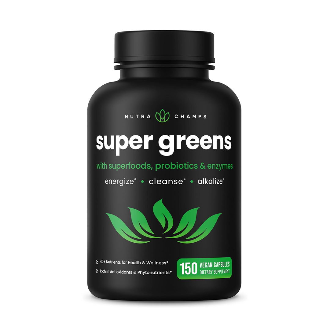 Organic Super Greens Capsules Daily Whole Food Nutrient & Digestive Support
