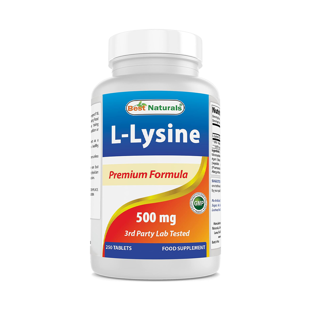 Best Naturals L-Lysine 500mg Tablets Premium Formula 3rd Party Lab Tested 250 Tablets
