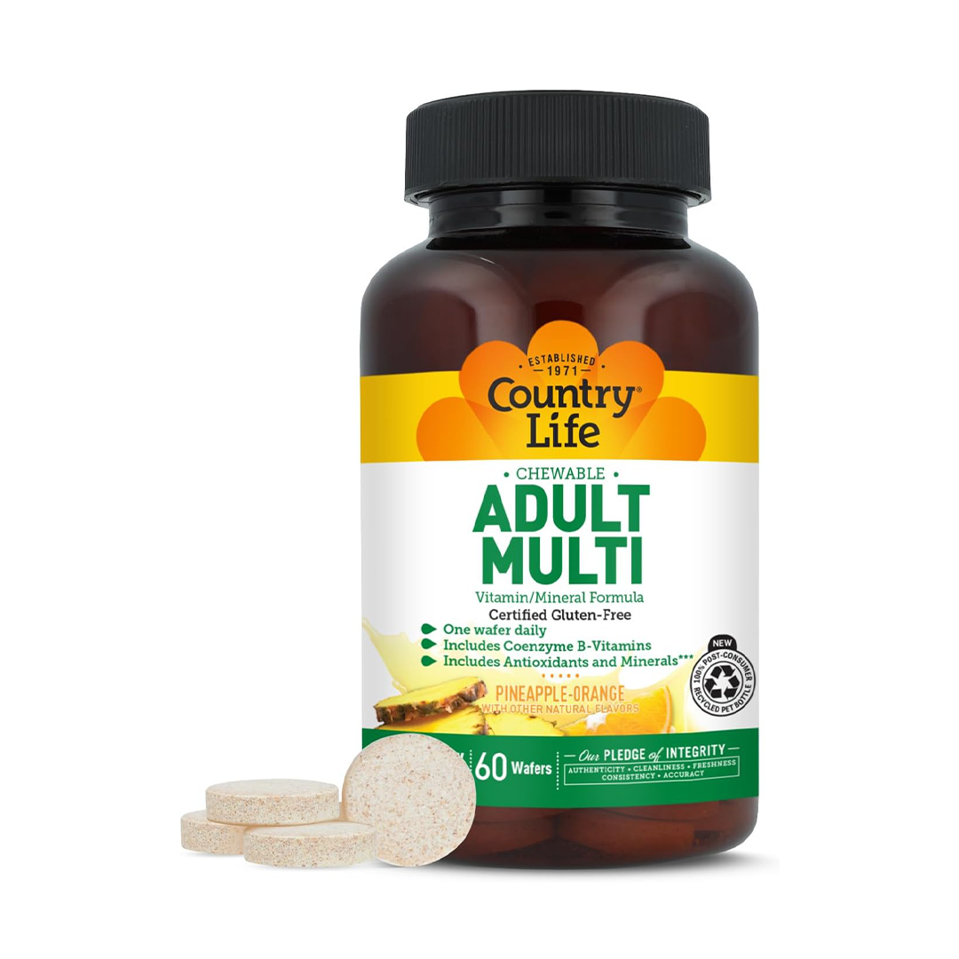 Country Life Adult Chewable Multivitamin Vitamin & Mineral Formula Gluten Free Pineapple Orange Flavor