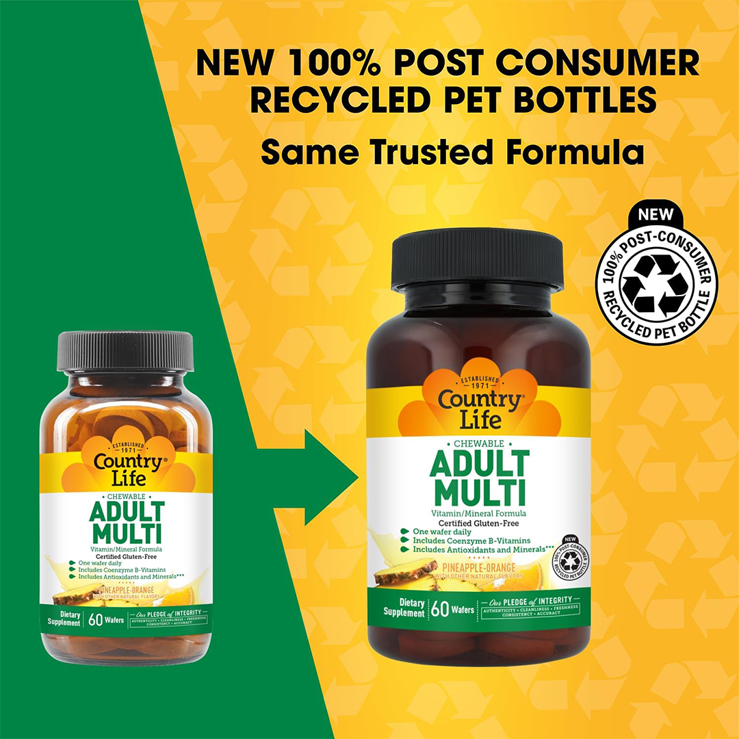 Country Life Adult Chewable Multivitamin Vitamin & Mineral Formula Gluten Free Pineapple Orange Flavor