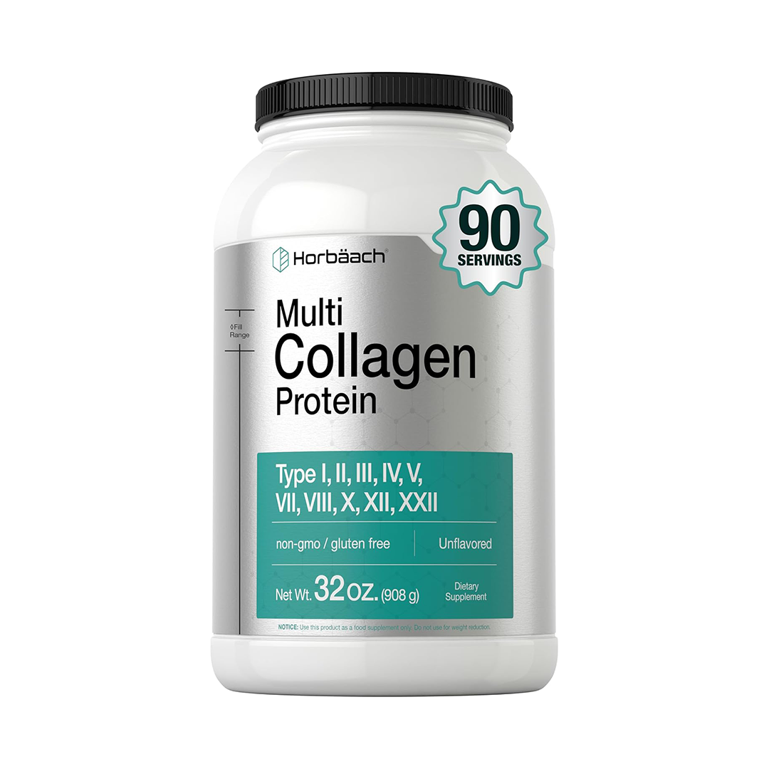Horbaach Multi Collagen Protein Powder Type I II III V VII VIII X XI XXII Unflavored 32 oz