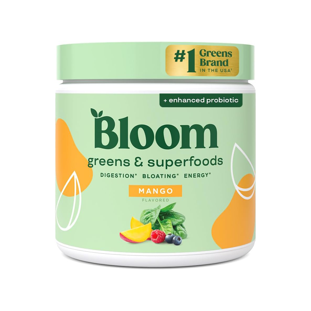 Bloom Nutrition Greens & Superfoods Mango Flavor with Enhanced Probiotic Dietary Supplement