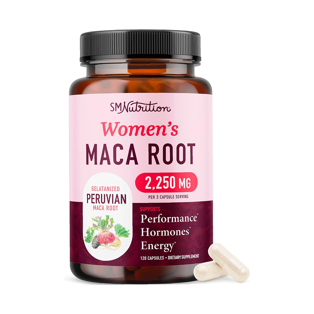 SM Nutrition Women's Maca Root Capsules 2250mg Peruvian Gelatinized Maca Root 120 Capsules