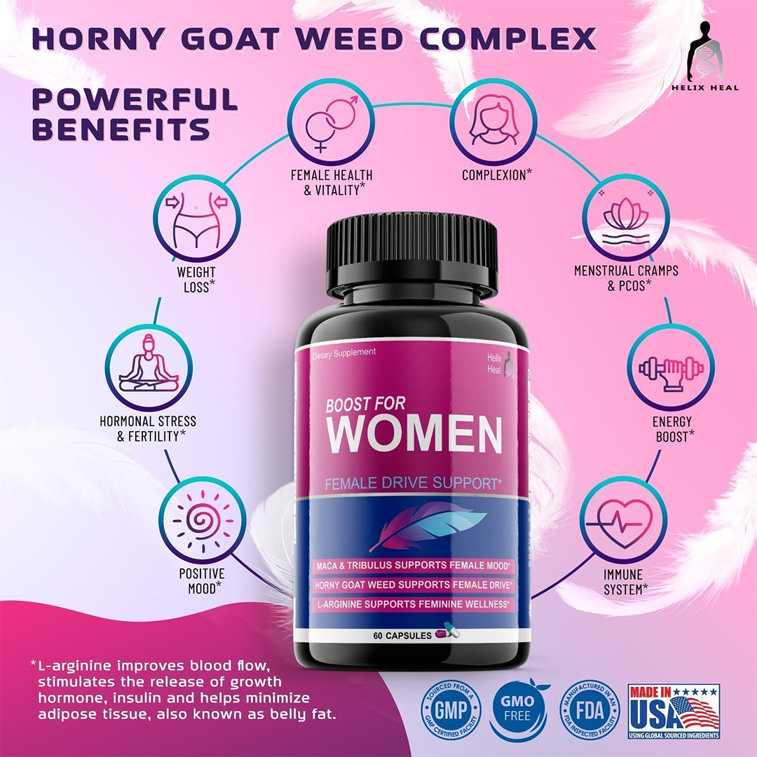 Helix Heal Boost for Women Female Drive Support with Maca, Tribulus, Horny Goat Weed & L-Arginine 60 Capsules