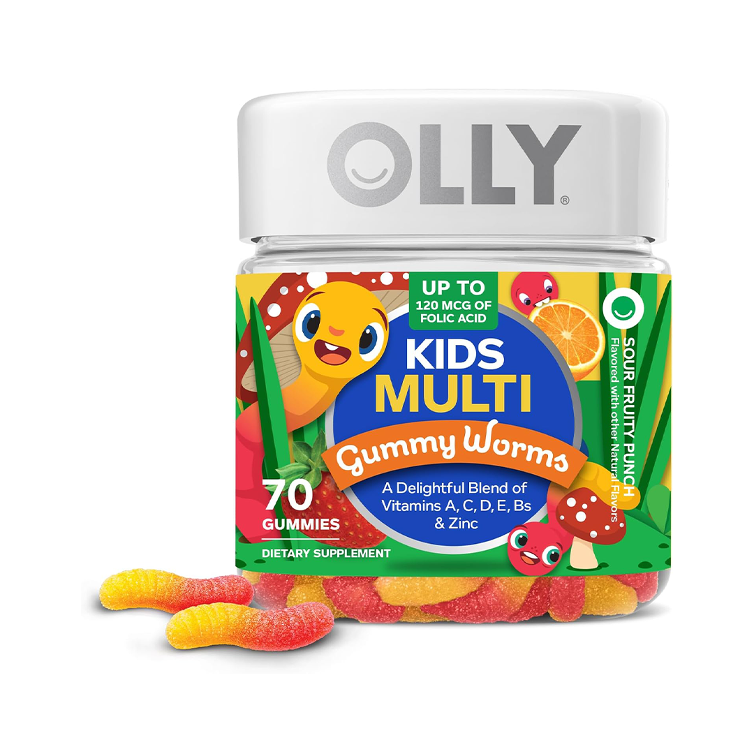 OLLY Kids Multivitamin Gummies Vitamins A C D E B6 B12 & Zinc Gummy Worms 70 Count