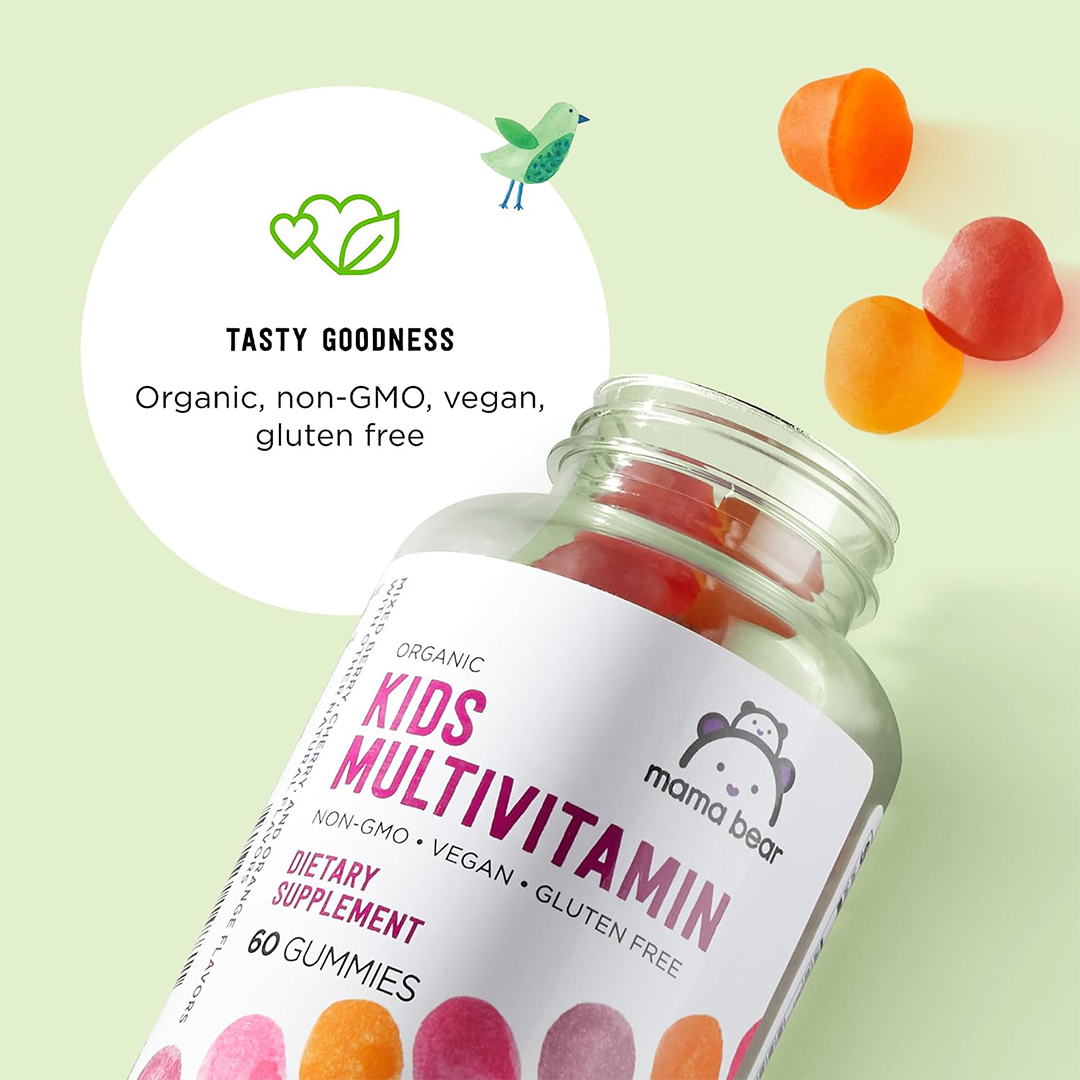 Mama Bear Kids Multivitamin Gummies Organic Non-GMO Vegan Gluten Free Dietary Supplement 60 Gummies