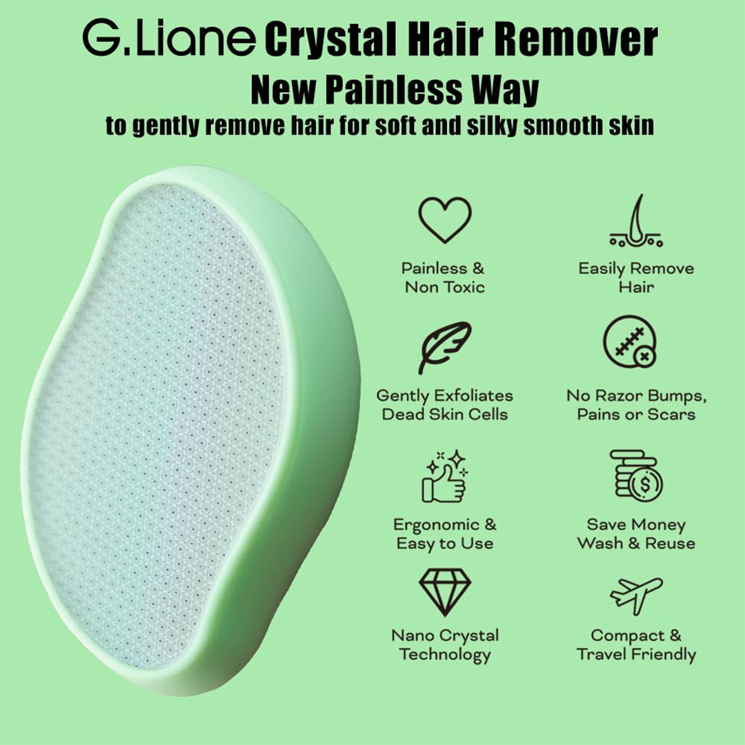 G Liane Premium Crystal Hair Eraser for Women Natural Hair Removal and Exfoliation Tool for Legs Arms and Back Grass Green-purple