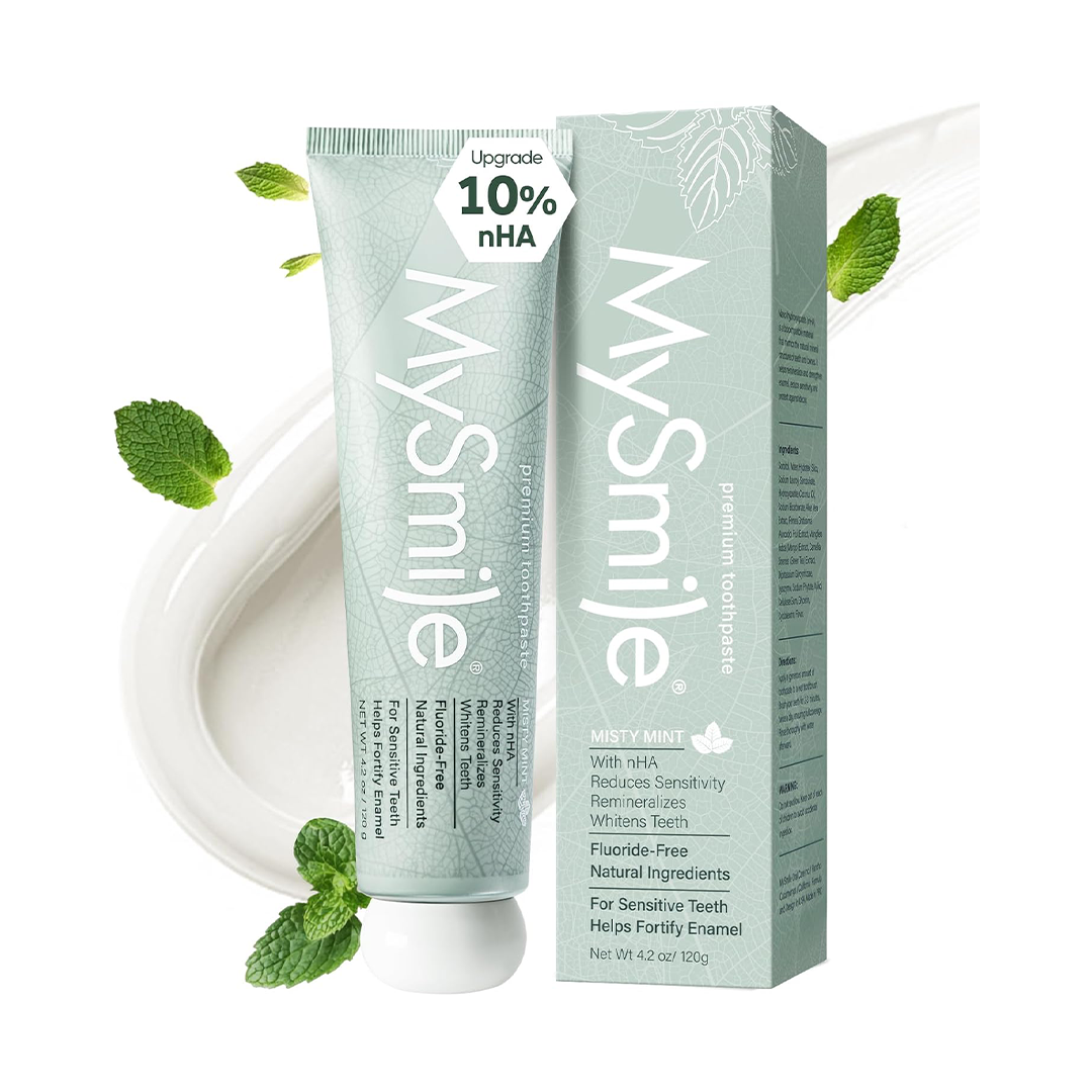 MySmile Fluoride Free Nano Hydroxyapatite Toothpaste for Sensitive Teeth Enamel Support Remineralization Bright Teeth and Fresh Breath Misty Mint 120g