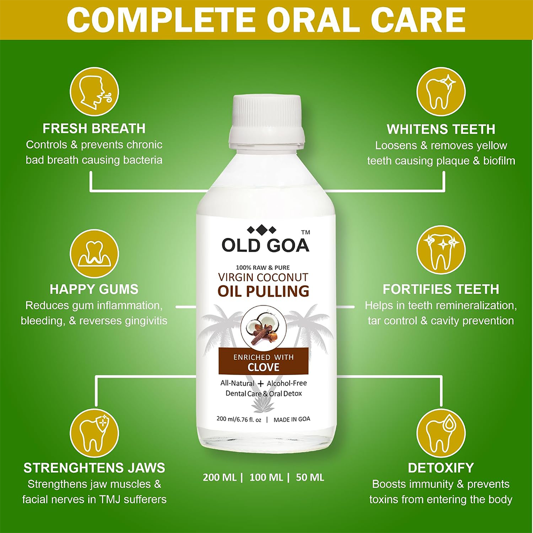 Old Goa Virgin Coconut Oil Pulling Mouthwash with Clove for Fresh Breath Teeth and Gum Care Alcohol Free 200ml