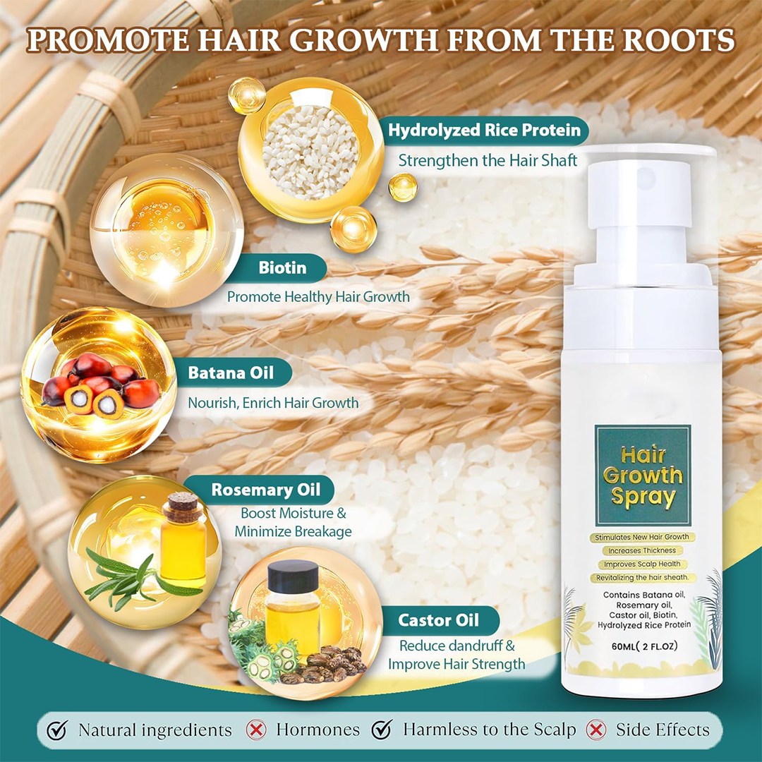 LBOYLOVE Hair Growth Oil Spray Batana Rosemary Castor Oil Rice Oil 60ml