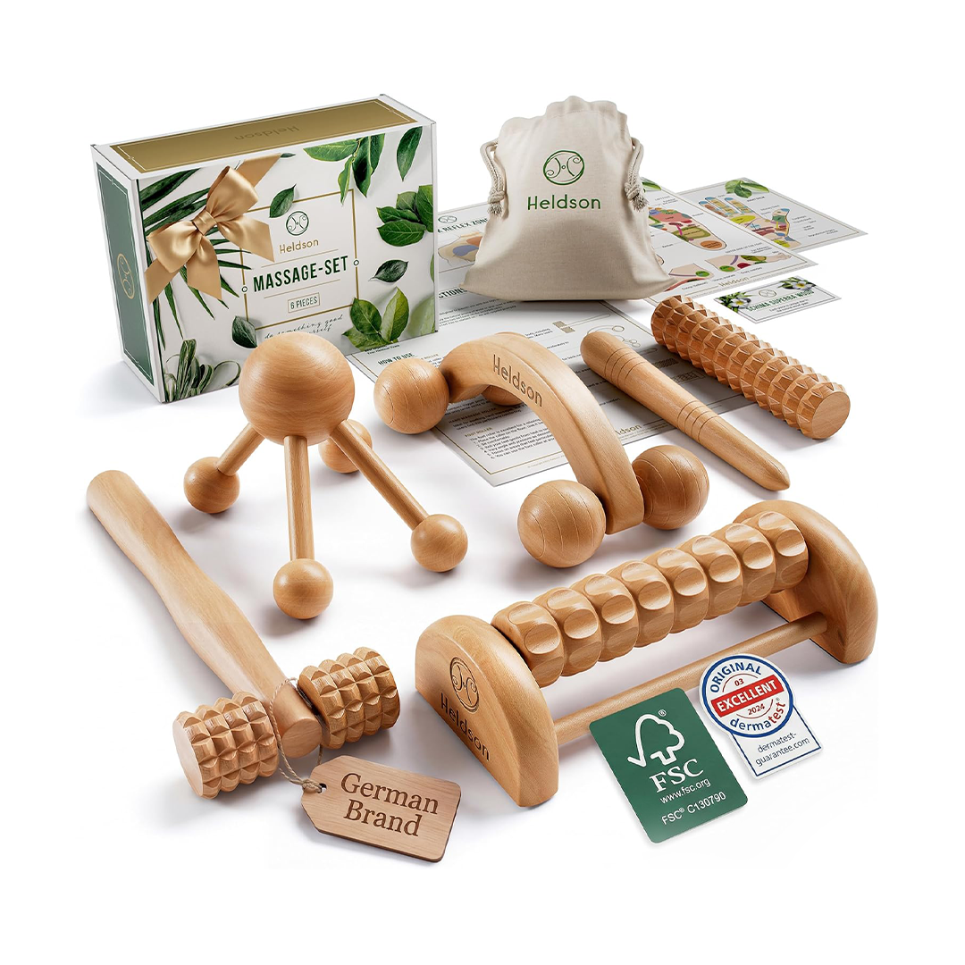Heldson Wooden Massage Set 9 in 1 Natural Therapy Kit