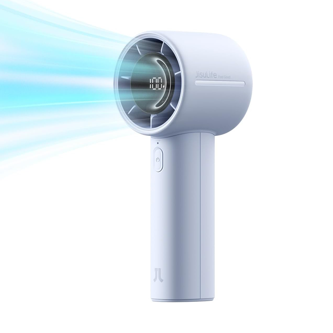 JISULIFE Rechargeable Handheld Turbo Fan with 5 Speeds 5000mAh Blue